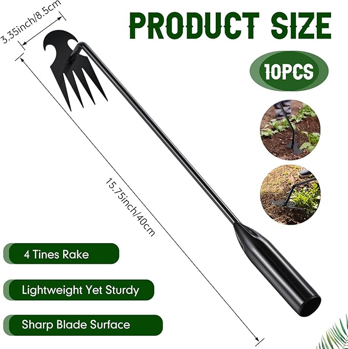 10 Pcs Weed Puller Tool Garden Weed Pulling Tool Portable Garden Weeder Tool 4 Teeth Durable Garden Weed Pulling Tool Hand Weeder Tool for Vegetable Gardening Backyard Farm Planting Weeding