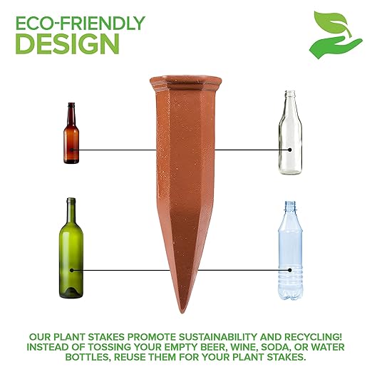 Modern Innovations Ceramic Terracotta Self Watering Spikes (10 Pack) Vacation Automatic Plant Waterer Devices, Indoor/Outdoor Planter Insert, Terra-Cotta Stakes for Potted Plants, Auto-Water System