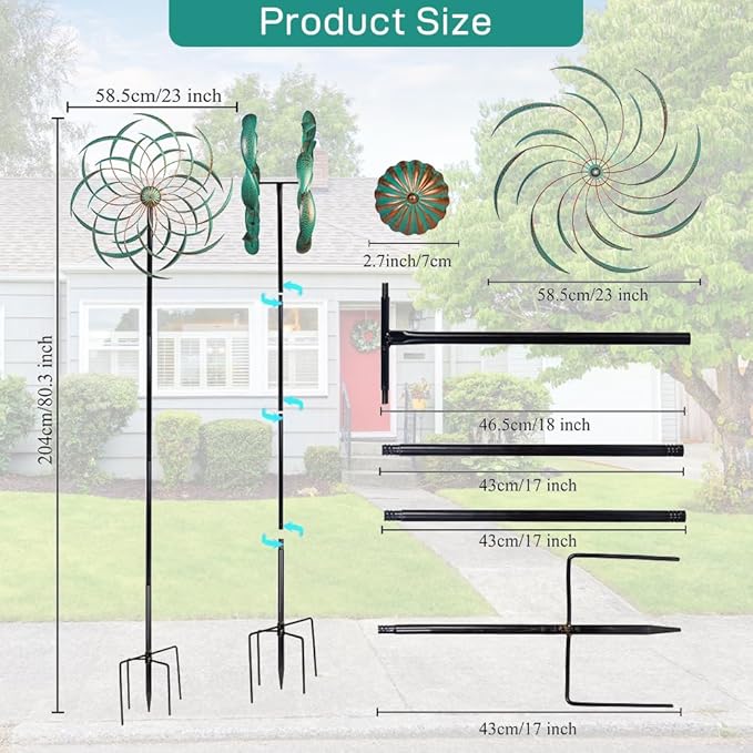 VEWOGARDEN Large Wind Spinners for Yard and Garden, Waterproof Metal Doubles Wind Spinners Outdoor Decor, Wind Sculptures & Spinners with Stakes (23" W * 80" H)