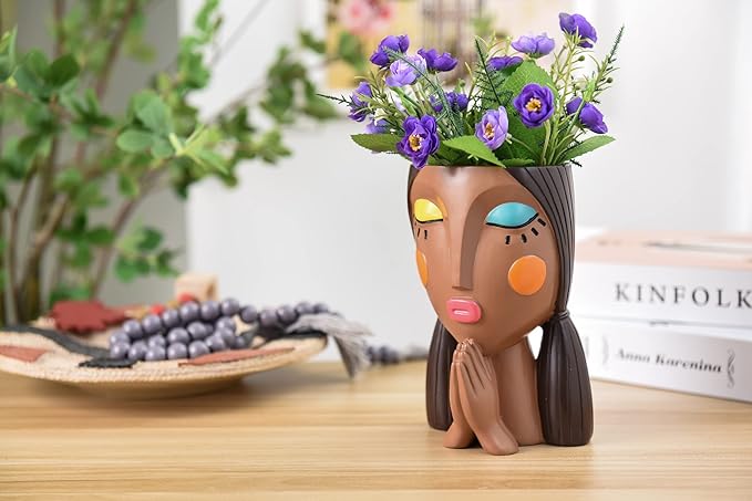 Head Planters, Face Planter Pots for Indoor Plants Funny Succulent Planter Decorative Face Pots for Garden, Office, Living Room, Shelf-Painted & Praying