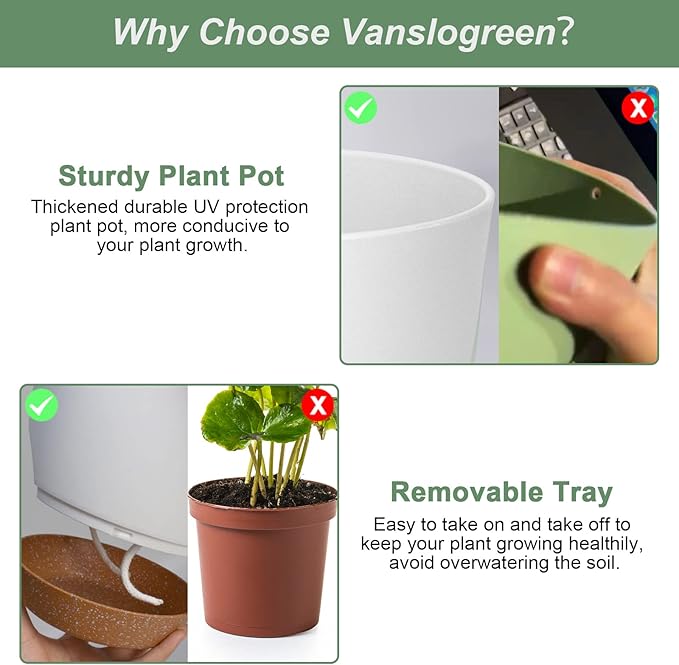 Planters for Indoor Plants, 10/9/8 Inch Self Watering Plant Pots with Drainage Hole, Plastic Planters Flower Pots for Indoor Outdoor Plants (White)