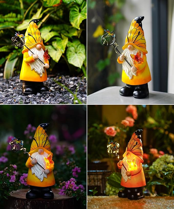 Solar Gnome Outdoor Statues for Garden: Outside Decor with Warm Lights Clearance for Yard Art Lawn Ornaments Porch Patio Balcony - Birthday Gifts for Grandma Mom Women