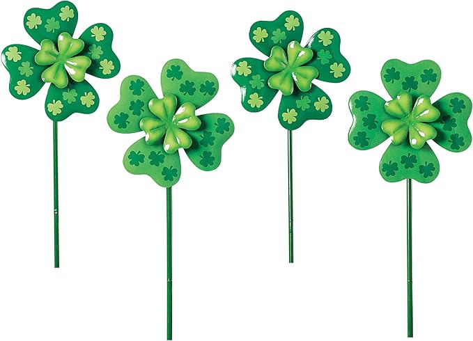 Collections Etc Set of 4 Shamrock Spinner Outdoor Garden Stakes