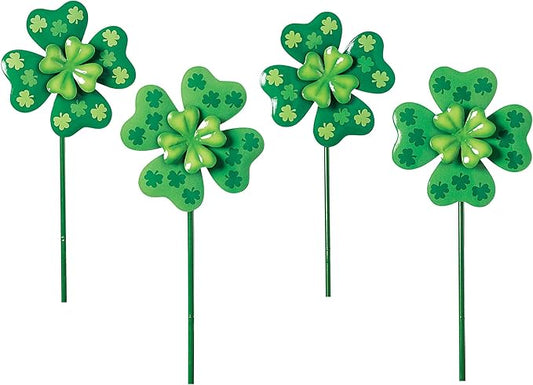 Collections Etc Set of 4 Shamrock Spinner Outdoor Garden Stakes