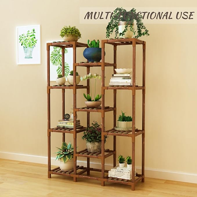 Plant Stand Indoor Outdoor, 11 Tier Large Wood Plant Stand, Garden Shelves, Flower Stand for Living Room Patio Corner