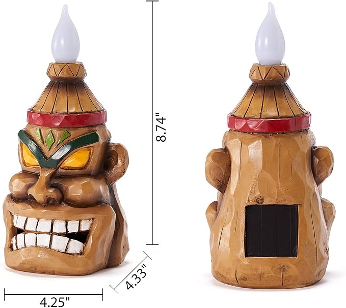 Outdoor Solar Tiki Statue Decor-Tiki Bar Decoration-Torch Tiki Head Statues Outdoor Decorations for Garden,Patio,Yard,Backyard,Lawn,Garden Gift,Garden Tiki Figurine 8.74 Inch Tall