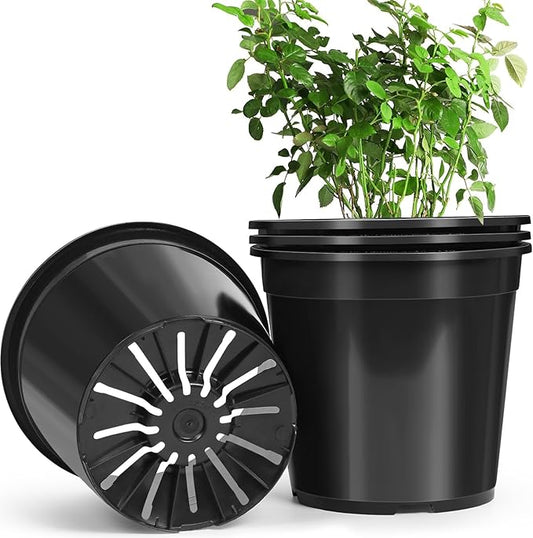 1/2/3/5/7 Gallon Pots for Plants, 7 Gallon Plastic Nursery Pot with Drainage Holes, Sturdy Plastic Plant Pots for Nursery Garden, Flowers, Succulent Outdoor Indoor (Black, 7 Gal- 4 Pack)