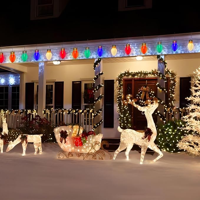 16FT Jumbo Xmas String Lights,Large Outdoor Christmas Lights with 10 Giant Multicolored Bulbs Hanging Lights for Outside Indoor Holiday Tree Porch Roof Fence Yard Garden Decorations