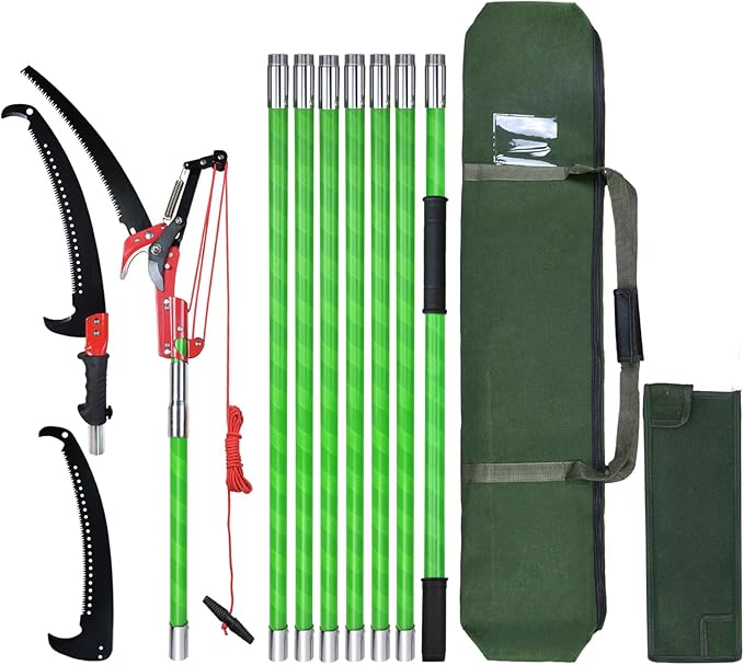 Scalebeard 26FT Pole Saws for Tree Trimming, Lightweight & Sturdy Tree Pruner with Thickened Saw Blade and Scissors for High Branches Trimming, Extendable Tree Trimmer for Pruning Palms and Shrubs