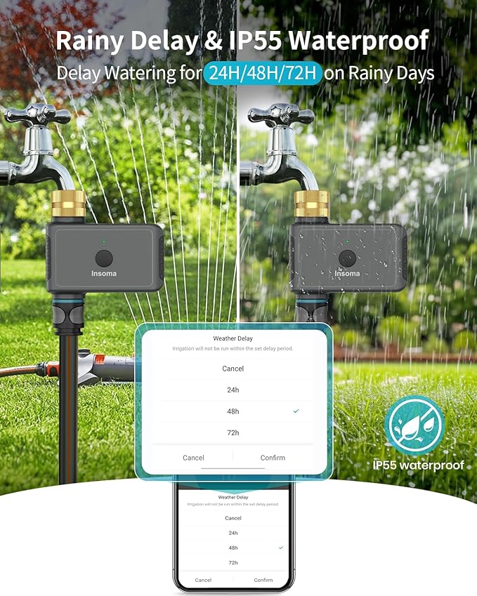 WiFi Water Timer Brass Inlet, 2.4GHz Smart Sprinkler Timer, 1 Zone Hose Timer with WiFi Hub, Voice/App Control with Alexa & Google Assistant, Auto/Manual Watering, Rain Delay, for Garden, Yard, Lawn