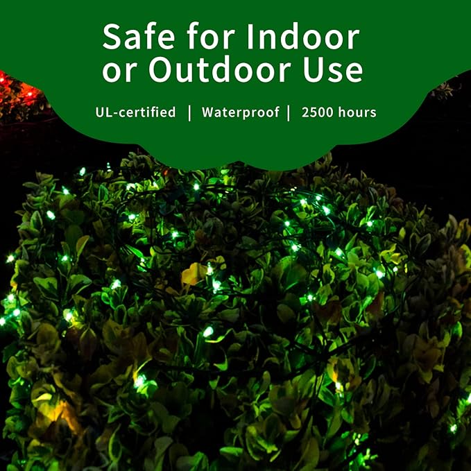 Ultra-Bright Connect End to End Green Christmas Mini Light 300L 63.8Ft(2Sets-Each 150L)UL Listed Incandescent Bulb String Light for Indoor Outdoor Holiday Garden Party Christmas Tree Decor