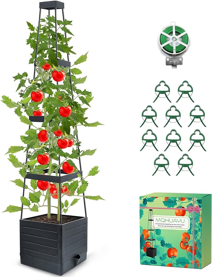 1Pack Raised Garden Bed Planter Box with Trellis, 57" Self-Watering Tomato Cage Planters for Climbing Plants Vegetable Vine Flowers Outdoor & Indoor (57x9.8x9.8IN)