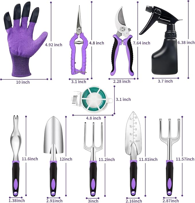 Covacure Gardening Tool Set - 11 Piece Aluminum Alloy Steel Hand Tool Starter Kit with Garden Bag, Outdoor Tool, Heavy Duty Gardening Work Set, Gardening Tools Gift for Women and Men