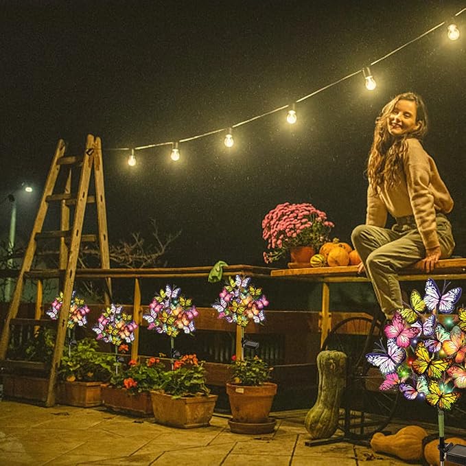 Solar Garden Lights Solar Lights Outdoor Waterproof Decorative 4 Pack with 144 LED 68 Butterfly Solar Lights for Garden Yard Decor Christmas Decorations, Gifts for Mother's Day Mom