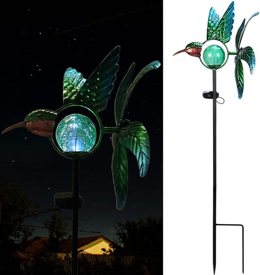 Solar Lights Outdoor Garden Hummingbird Solar Garden Stakes Light Decorative Wind Spinner Pathway Light for Yard Decor Green