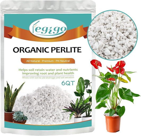 Legigo 6 Quarts Organic Horticultural Perlite for Plants Indoor- Natural Horticultural Soil Additive Conditioner Mix for Improves Drainage, Ventilation and Root Growth