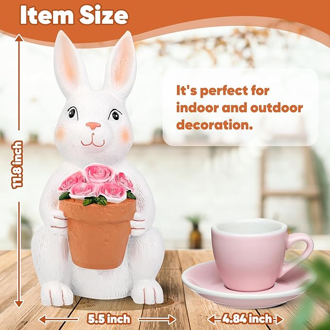 Brightever Solar Powered Outdoor Garden Statues- Rabbit with Flowers and 5 Colorful LED Lights, 11.8IN Outdoor Figurine Lights, Solar Garden Bunny Decor for Patio, Gifts for Women, Housewarming