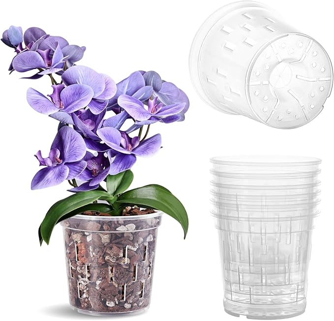 TRUEDAYS 6 Pack Orchid Pot 5 Inch Clear Flower Pot Plastic Plant Pots Planter with Drainage Holes for Indoor Outdoor Plants