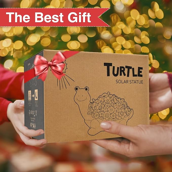 Garden Turtle Statue with Succulent Flowers & Solar LED Lights - Perfect Outdoor & Home Decor Gifts, Turtle Gifts for Women, Mom, Birthdays (Turtle)