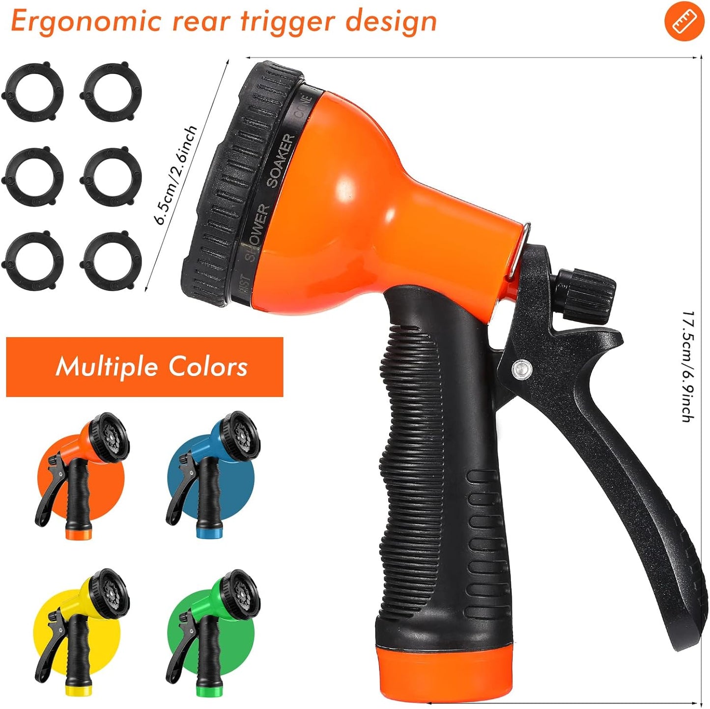 8 Pcs Garden Hose Nozzle Sprayer 10 Adjustable Watering Patterns Heavy Duty High Pressure Water Gun for Watering Plants Washing Cars and Showering Pets