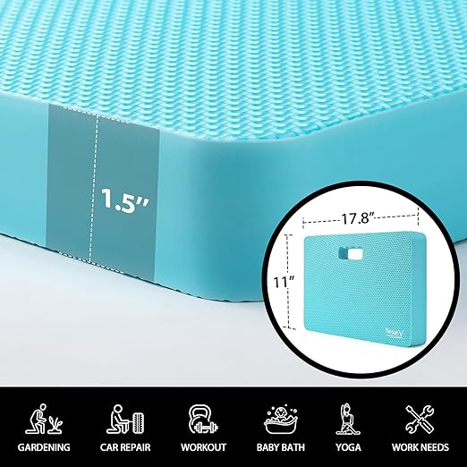 NETANY Extra Thick Kneeling Pad for Gardening, Comfortable Knee Pad Cushion, Extra Large Foam Kneeler Mat for Gardening, Baby Bath, Workout, Exercise & Yoga, Mechanic, 17.8 x 11 x 1.5 in, Turquoise