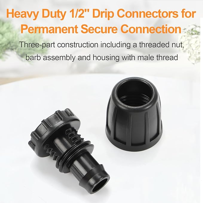 1/2 Inch Drip Irrigation End Plug Fittings, 12 Pieces 1/2'' Drip Line Barbed Locked End Cap Connectors for 1/2 Inch Irrigation Tubing (1/2" ID x 0.640" OD) for Garden Watering System