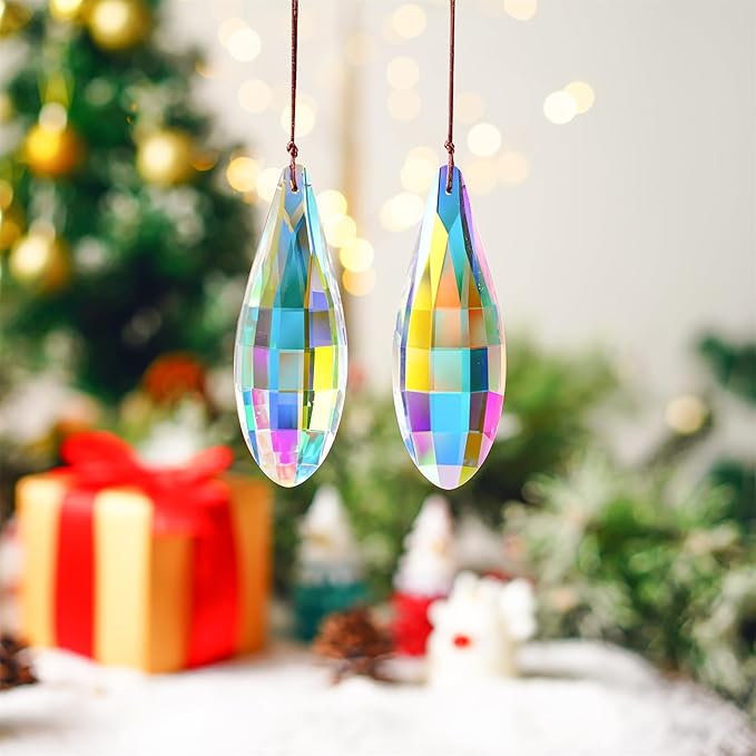 HDCRYSTALGIFTS Pack 2,120mm Colorful Crystal Suncatchers Prisms Hanging Ornaments for Window Rainbow Maker Crystal Prisms Pendant Home Garden Decoration