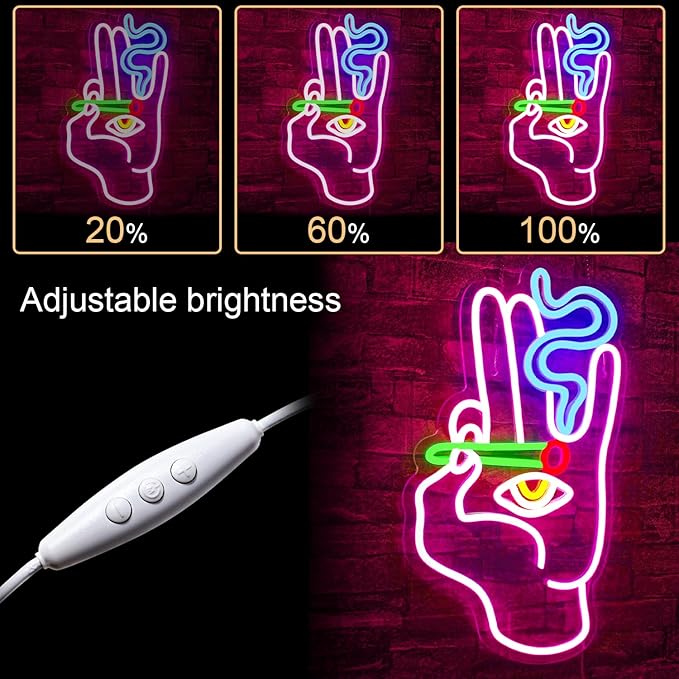 WLHOPE Evil Eye Neon Signs Hand Eye Neon Signs Pink Blue Led Neon Signs for Wall Decor, Hamsa Neon Sign, USB Connectivity Eye Neon Light Signs for Bedroom Game Room Home Bar Pub Cafes Party Gift