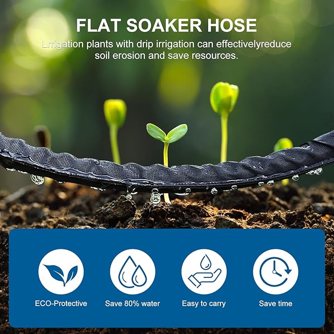 Flat Soaker Hose 50FT*2 Lightweight and Flexible Irrigation Solution for Garden Beds Flower Beds and Lawns (100FT)