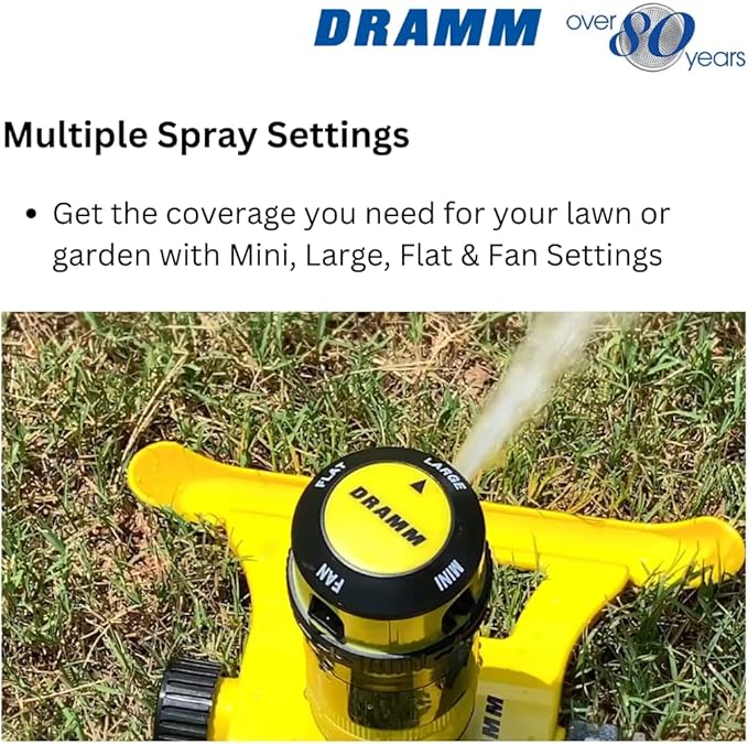 Dramm ColorStorm Gear Drive Sprinkler on Heavy Duty,Durable Metal Base, 4 Patterns, Ideal for Small, Medium & Large Areas with Pass Through Feature, Green, 40 Foot Diameter