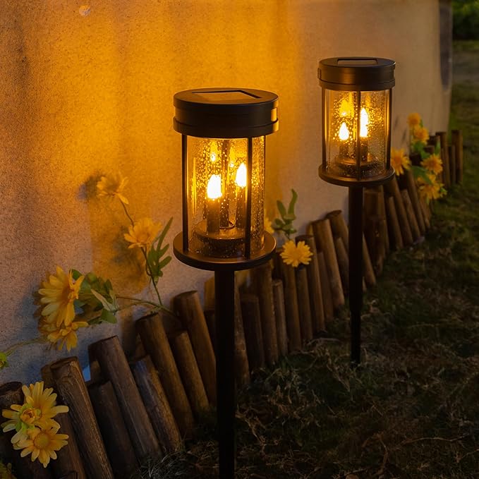 Beautyard Solar Lanterns Outdoor Waterproof Solar Candles Lantern Garden Lanterns Flickering Candle Lantern Lights Outdoor Patio Decor Mothers Day Gifts 2 Packs
