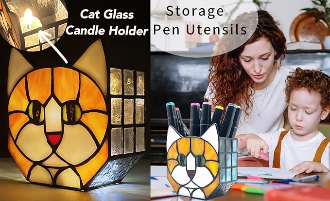 Tiffany Style Orange Cat Stained Glass Flower Pots,Indoor Plant Display, Orange Cat Small Pots for Plants, Gift for Cat Lovers,4.6x5.15x2.3 in （Excluding Plants）