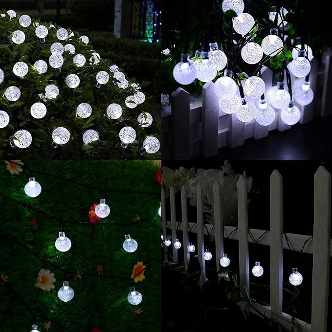 LORRYTE White 2-Pack 100 LED 64FT Crystal Globe Solar Lights Outdoor, Waterproof Solar String Lights Outdoor Decorative with 8 Lighting Modes for Easter Christmas Decor Garden Wedding Party Tree