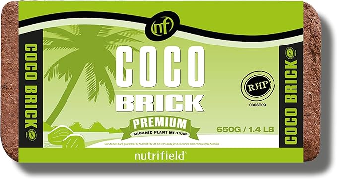 Coco Coir Brick Organic Coconut Coir 650 Gram Coco Fiber Compressed Block Low EC Pre Buffered w/Calcium RHP Quality Pot Soil Indoor Outdoor Flower/Vegetable Garden Seed Starter Micro Greens - 1.4 lbs