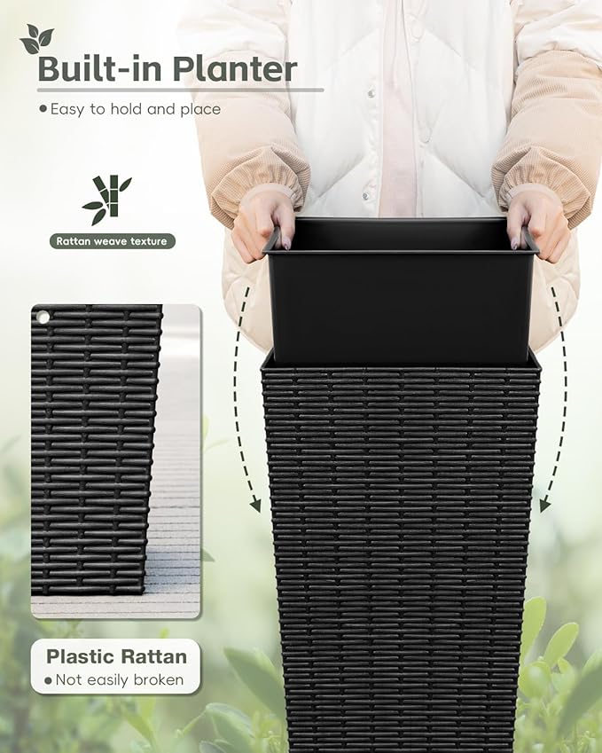 Greesum Large Tall Planter for Outdoors Plants, Set of 2, 32" Tall Plastic Flower Pots, Tapered Porch Planter with Drainage Holes for Patio, Backyard, Black