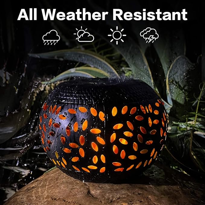 Solar Table Lantern Outdoor Waterproof-Dancing Flickering Flame Solar Powered LED Light,Black Metal Desktop Decorative Lamp Auto On/Off Lighting Dusk to Dawn for Desk Patio Garden Pathway Yard