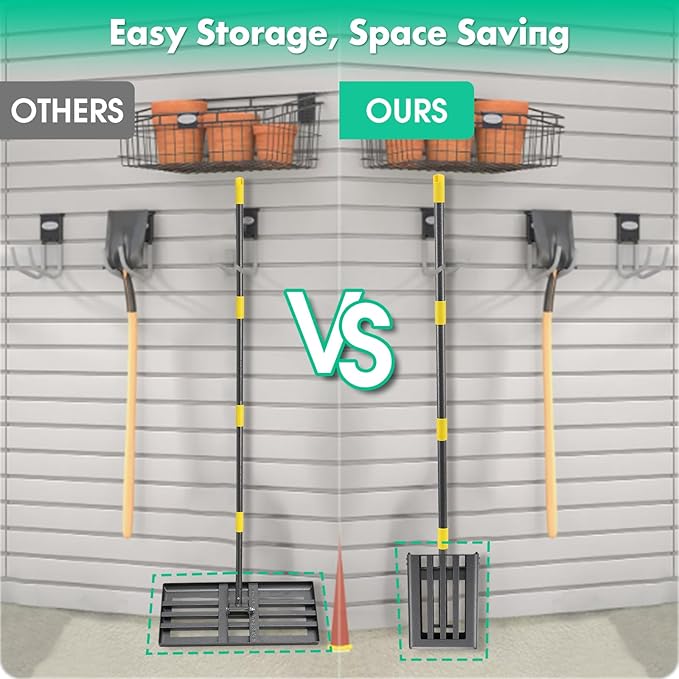 Lawn Leveling Rake, Foldable 26.7"x10" Level Lawn Tool with Curved Edge,Heavy Duty Lawn Level Tool, 6FT Long Handle Lawn Leveler for Yard Garden Golf Course, Soil Sand Dirt Spreading Leveling Rake