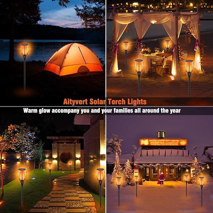 Aityvert Upgraded Larger Solar Torch Lights, Waterproof Outdoor Dancing Flames Light, Flickering Flames Garden Light, Landscape Decoration Pathway Patio Lights 43" 96 LED (6 Pack)
