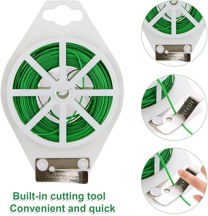 8 Pack Twist Tie 2624 Feet Green Garden Plant Ties with Cutter, Reusable Green Twist Ties for Gardening Plants Growth and Care, Office Home Cable Organization
