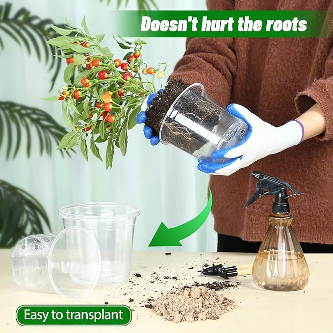 20 Pack 4 Inch Clear Plastic Pots for Plants, Clear Nursery Pots with Drainage Holes, Reinforced Plastic Nursery Pots