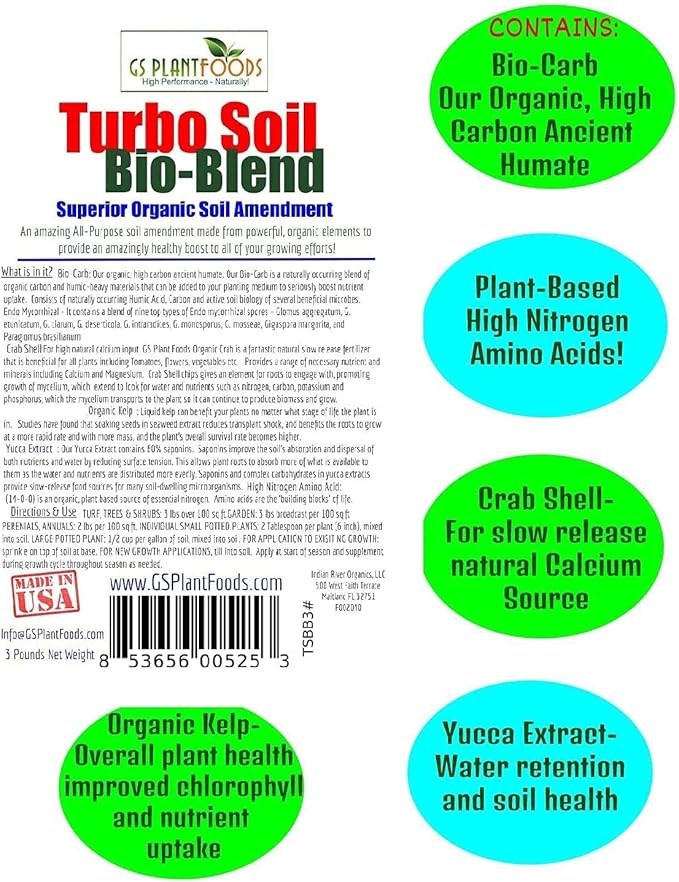 Organic Soil for Vegetable Garden Turbo Soil Bio-Blend, Superior Organic Soil Amendment (3 lbs)
