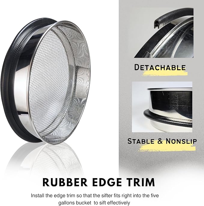 Upgraded Soil Sifter, 11 Inch (1/8'' Mesh Screen) Dirt Sifter Thickened Stainless Steel Garden Sieve for Compost Sand and Rocks Suitable for 5 Gallon Bucket