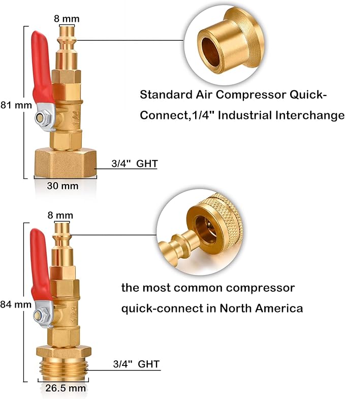 RV Winterize Blowout Adapter with 1/4" Quick Connect Plug and 3/4" Garden Water Hose Threading for Boat Camper Trailer Sprinkler Systems Irrigation Kit Fitting (With Valve 4PCS)