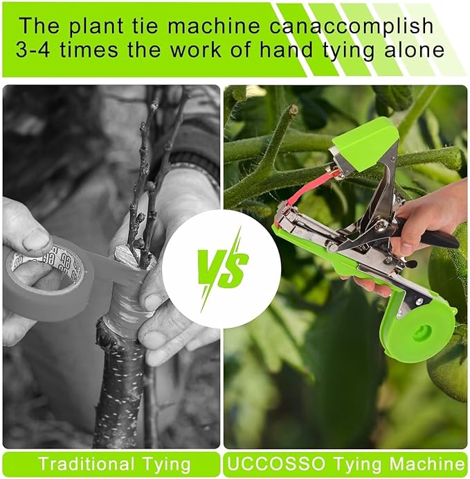 Plant Tying Machine - Efficient Gardening Tool with Green Tape and Plant Tape Gun for Quick and Easy Vining of Tomatoes Peppers Cucumbers and More（Green）