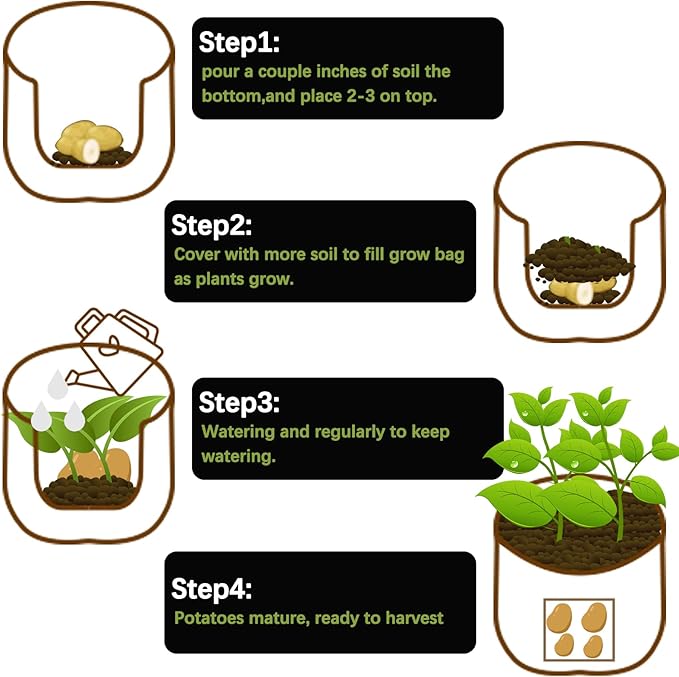 TCBWFY 20Gallon Potato Grow Bags with 2 Flaps,4 Pack Heavy Duty 14oz/yd² Potato Grow Bags,Planting Bag with Sturdy Handles and 2 Harvest Windows,Vegetable Grow Bags for Planting Potato,Carrots