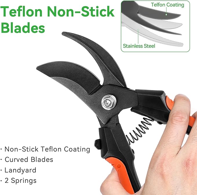 GROWNEER Bypass Pruning Shears, 8 Inch Teflon Coated Plant Scissors, Hand Pruners for Gardening, Garden Clippers Handheld, Hedge Trimmers with Sap Groove and Lanyard for Branch, Flower, Bonsai