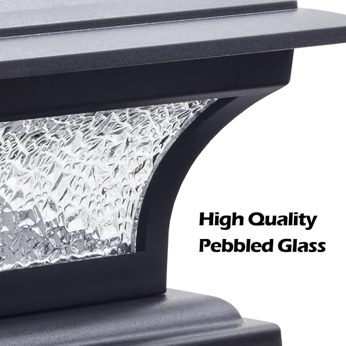 SIEDiNLAR Solar Post Cap Lights Outdoor Glass LED Fence Deck Light 2 Modes for 4x4 5x5 6x6 Wooden Vinyl Posts Patio Garden Decoration Warm White/Cool White Lighting Black (6 Pack)