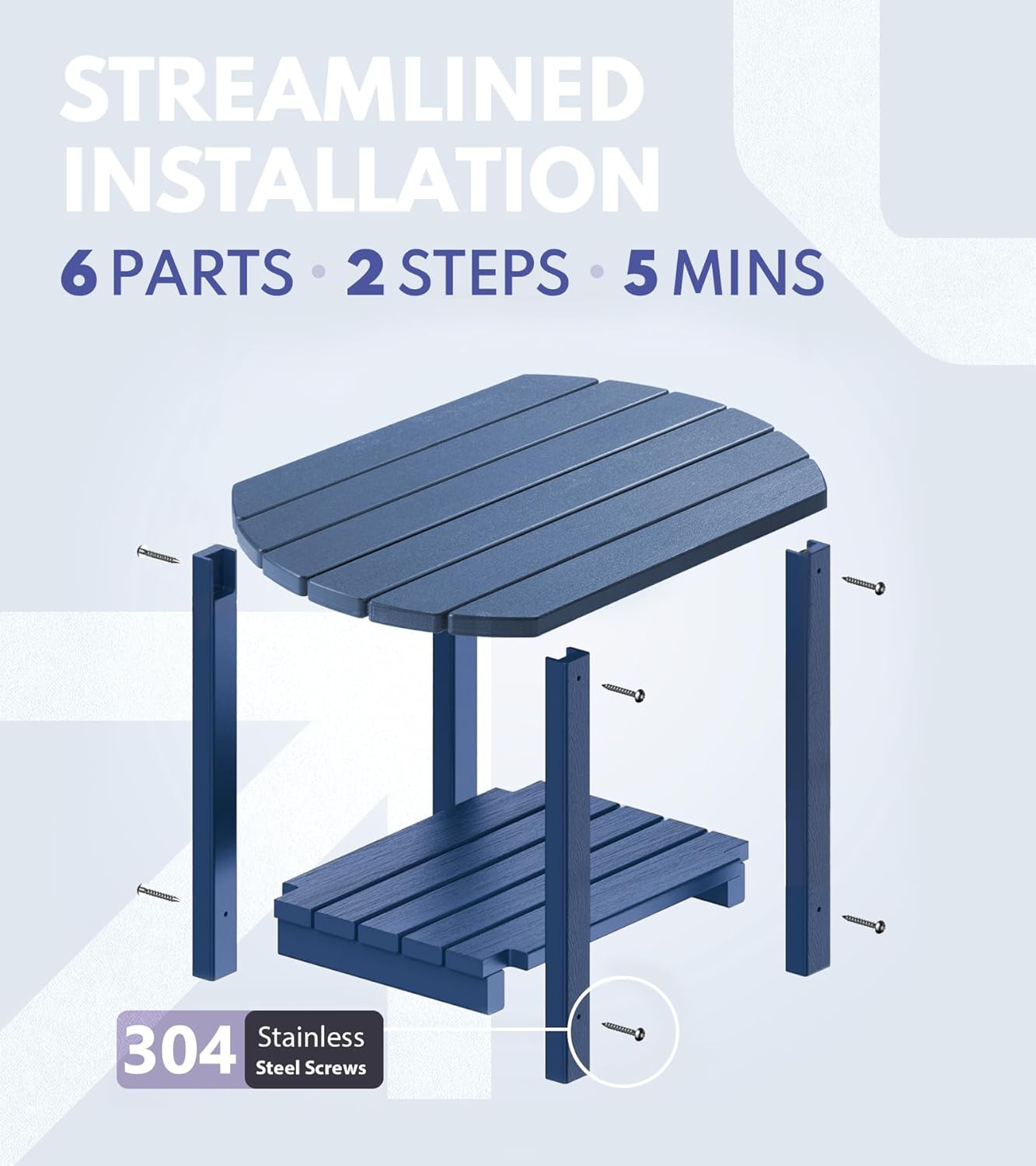 PASAMIC Outdoor Side Table, HDPE Adirondack Oval Side Table with 2-Tier Storage, Weather Resistant Outdoor End Table for Patio, Backyard, Indoor Companion, Beach, Easy Maintenance Table (Navy Blue)