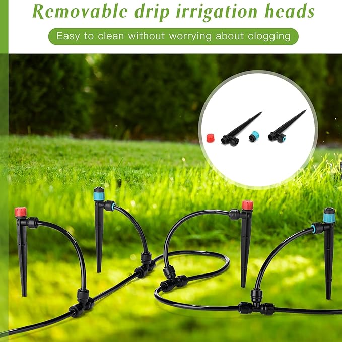 100ft Drip Irrigation Kits, Connect Automatic Irrigation System, Irrigation System with 1/4 Inch Tubing and Tee 2 Way Connector, Irrigation Sprinkler System for Yard Lawn Patio Greenhouse