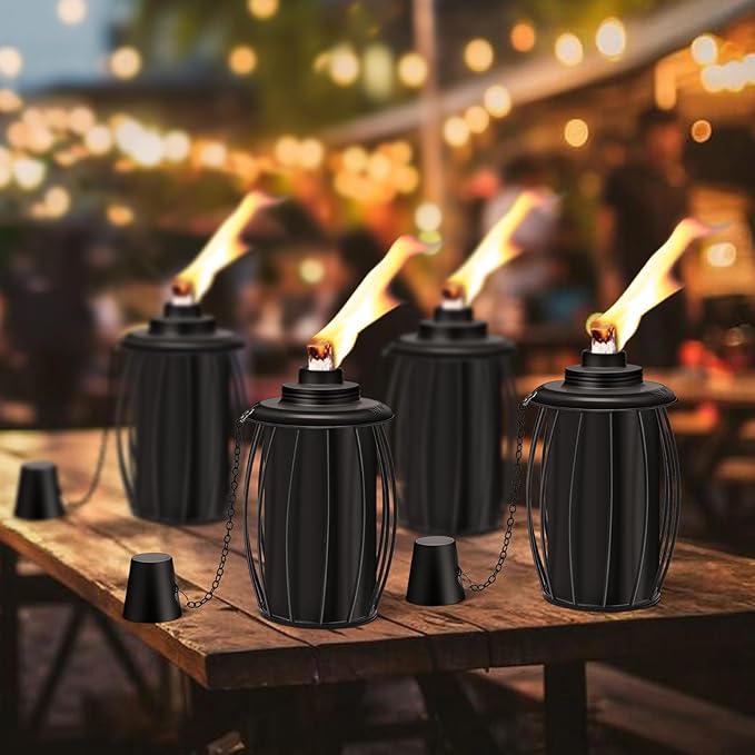 6-Pack Upgraded Torch Canisters,16oz Replacement Torch Refillable Canisters with Wicks,Caps, Outdoor Citronella Fuel Torch Canister for Luau Party, DIY Garden Decor.